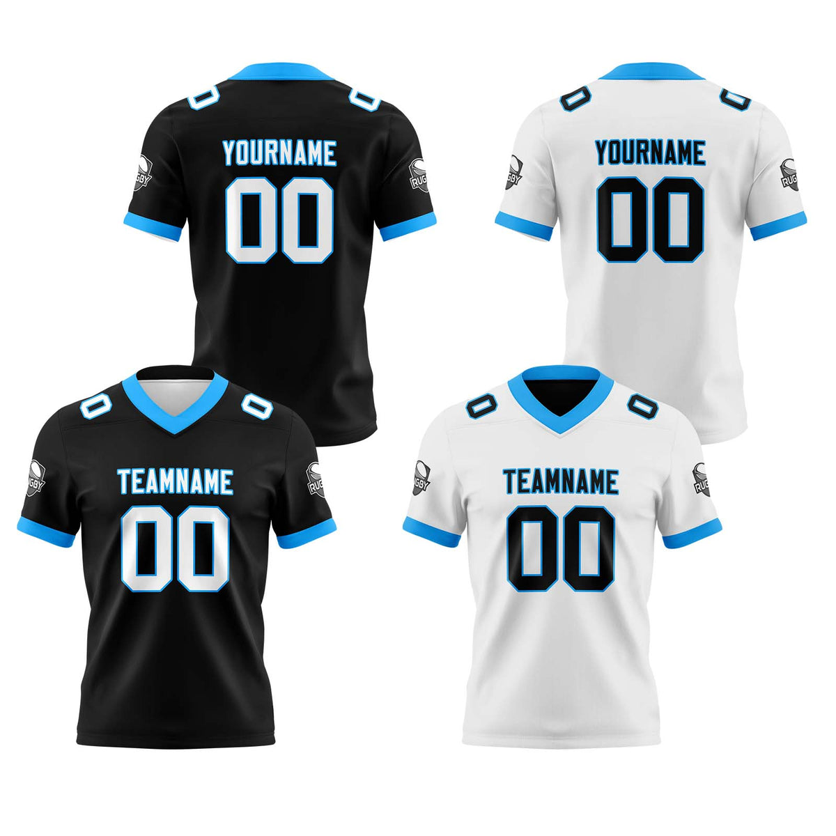 Benutzerdefinierte Schwarz Weiß Blau Reversibel Genäht Fußball Trikot Personalisierte Fußball Shirts für Männer gedruckt Team Name Nummer Logo