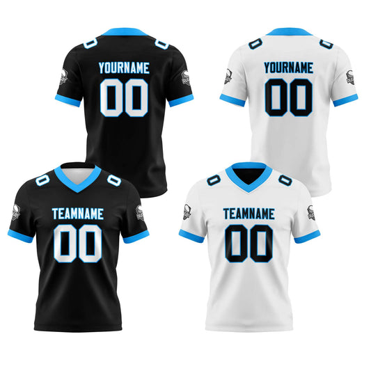 Benutzerdefinierte Schwarz Weiß Blau Reversibel Genäht Fußball Trikot Personalisierte Fußball Shirts für Männer gedruckt Team Name Nummer Logo