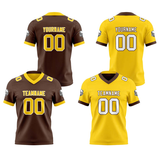 Benutzerdefinierte Braun Gelb Reversibel Genäht Fußball Trikot Personalisierte Fußball Shirts für Männer gedruckt Team Name Nummer Logo