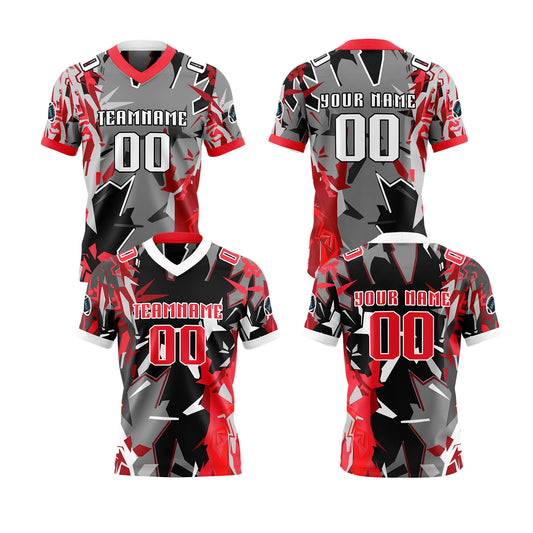 Benutzerdefinierte Rot Grau Reversibel Fußball Trikot Personalisierte Gradient Fußball Shirts für Männer gedruckt Team Name Nummer Logo