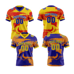 Benutzerdefinierte Blau Orange Reversibel Fußball Trikot Personalisierte Gradient Fußball Shirts für Männer gedruckt Team Name Nummer Logo