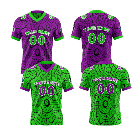 Benutzerdefinierte Grün Lila Reversibel Fußball Trikot Personalisierte Gradient Fußball Shirts für Männer gedruckt Team Name Nummer Logo