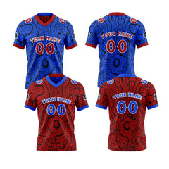 Benutzerdefinierte Blau Rot Reversibel Fußball Trikot Personalisierte Gradient Fußball Shirts für Männer gedruckt Team Name Nummer Logo
