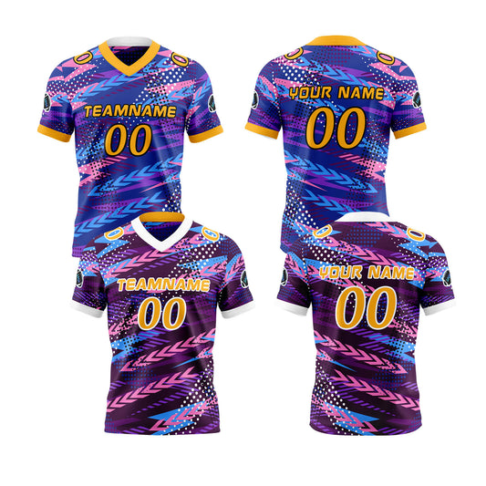 Benutzerdefinierte Lila Gelb Reversibel Fußball Trikot Personalisierte Gradient Fußball Shirts für Männer gedruckt Team Name Nummer Logo