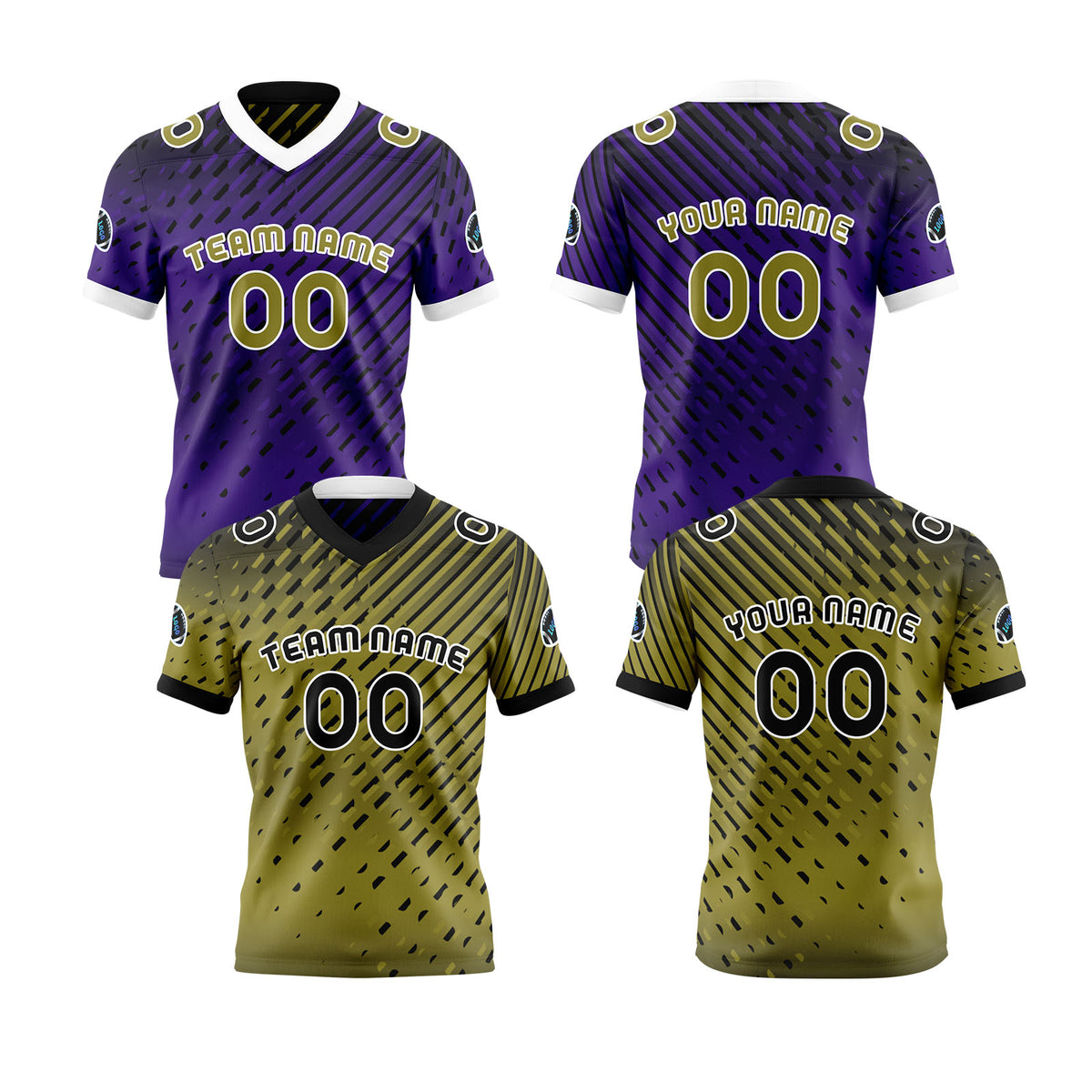 Benutzerdefinierte Gelb Lila Reversibel Fußball Trikot Personalisierte Gradient Fußball Shirts für Männer gedruckt Team Name Nummer Logo