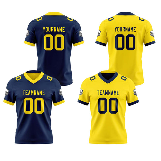 Benutzerdefinierte Marine Gelb Reversibel Genäht Fußball Trikot Personalisierte Fußball Shirts für Männer gedruckt Team Name Nummer Logo
