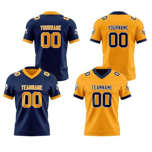 Benutzerdefinierte Marine Orange Gelb Reversibel Genäht Fußball Trikot Personalisierte Fußball Shirts für Männer gedruckt Team Name Nummer Logo