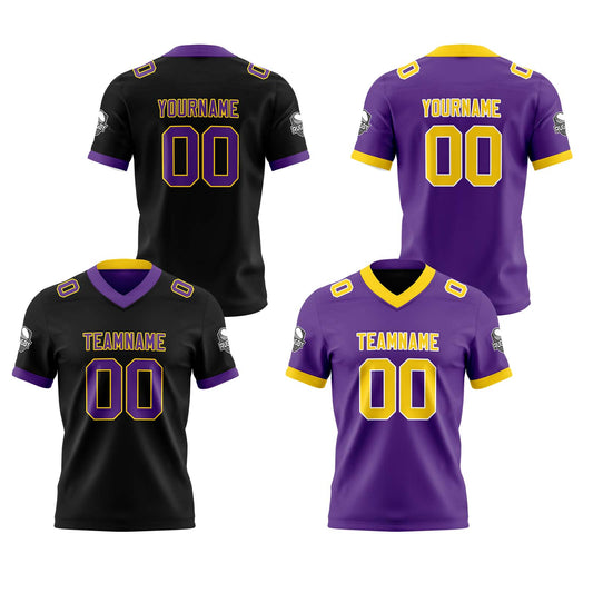 Benutzerdefinierte Schwarz Lila Gelb Reversibel Genäht Fußball Trikot Personalisierte Fußball Shirts für Männer gedruckt Team Name Nummer Logo