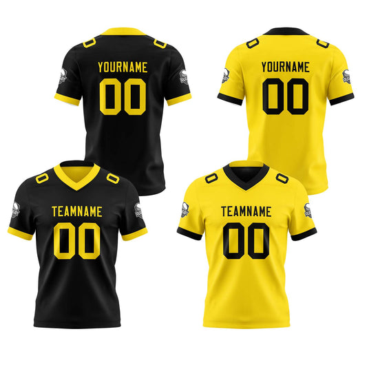 Benutzerdefinierte Schwarz Weiß Gelb  Reversibel Genäht Fußball Trikot Personalisierte Fußball Shirts für Männer gedruckt Team Name Nummer Logo