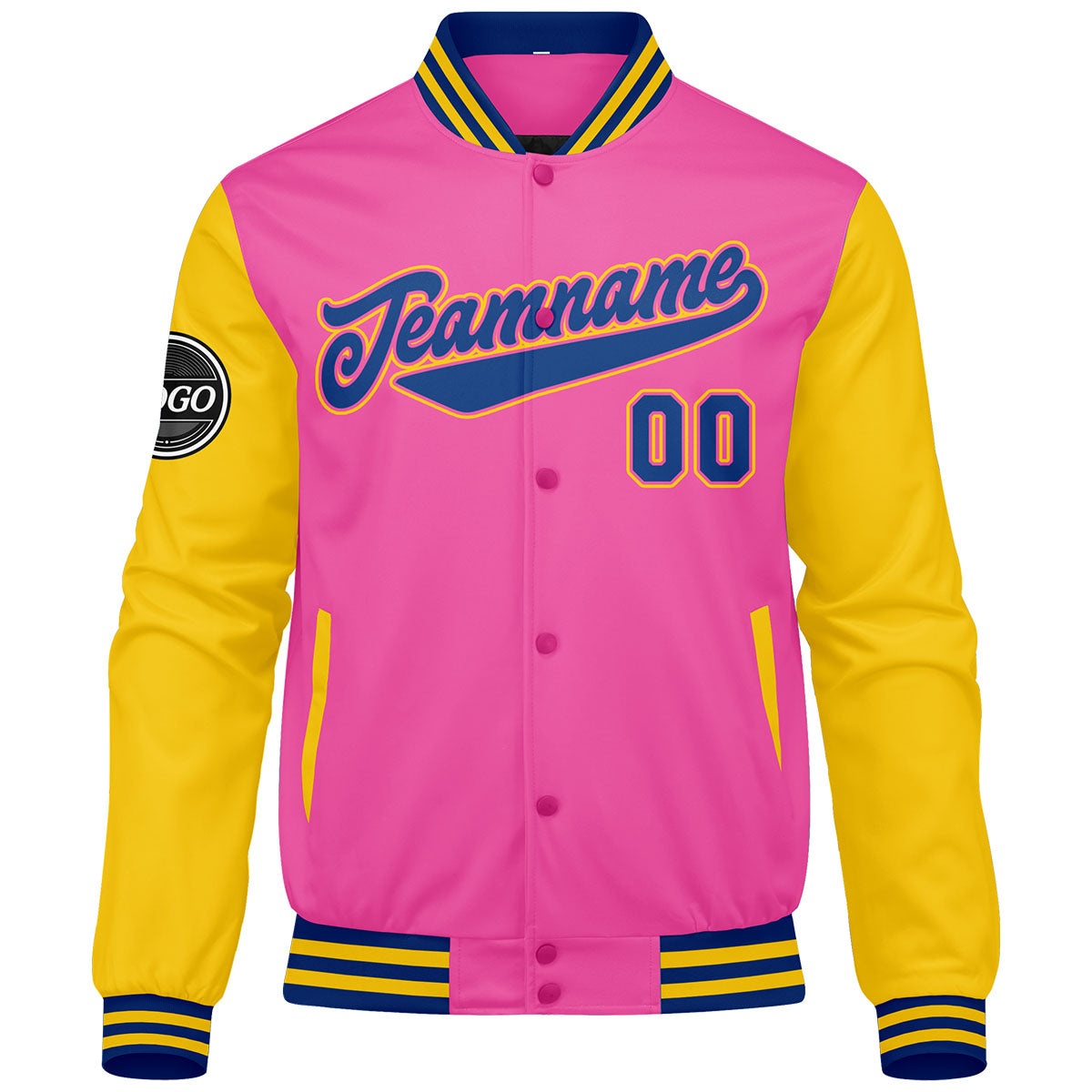 Benutzerdefinierte Verlauf Varsity-Jacke. Letterman-Jacke Rosa Gelb Royal
