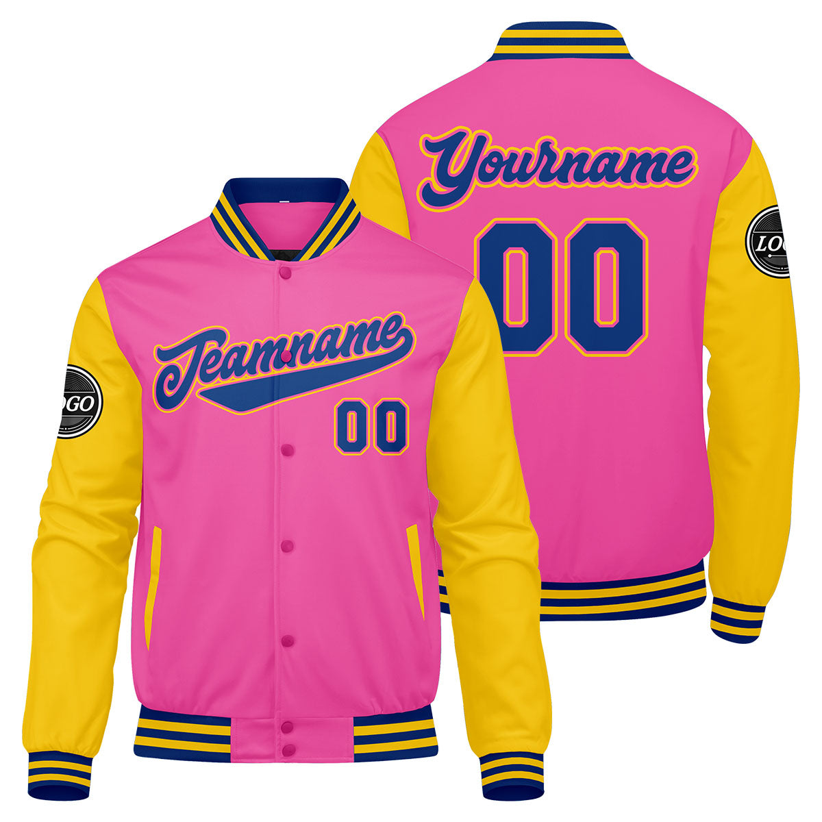 Benutzerdefinierte Verlauf Varsity-Jacke. Letterman-Jacke Rosa Gelb Royal