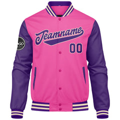 Benutzerdefinierte Verlauf Varsity-Jacke. Letterman-Jacke Dunkelgrün Rosa  Lila