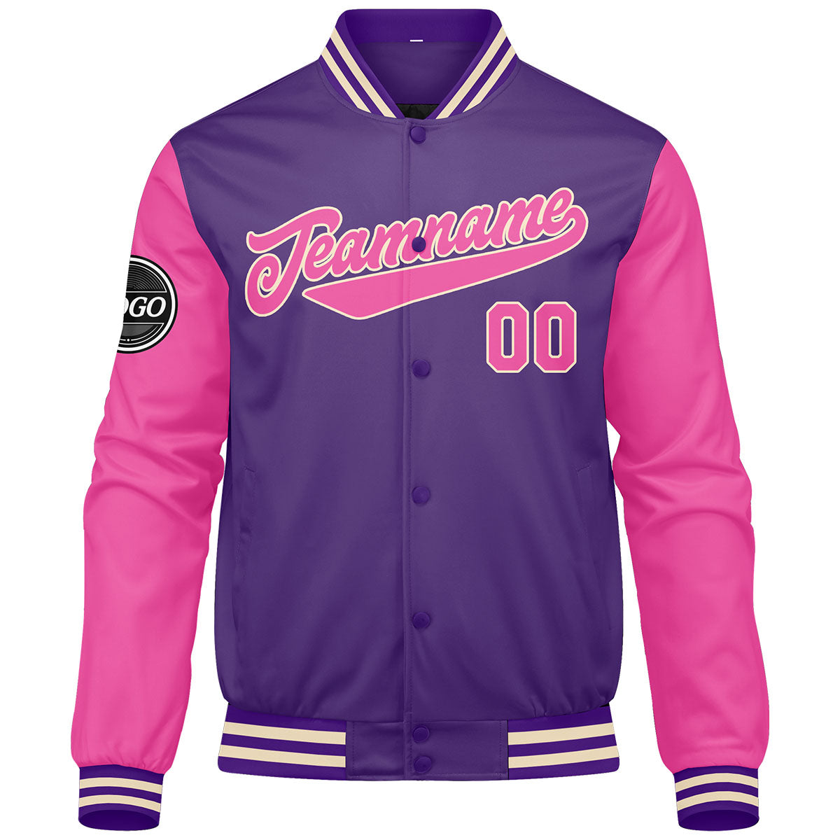 Benutzerdefinierte Verlauf Varsity-Jacke. Letterman-Jacke Lila Rosa