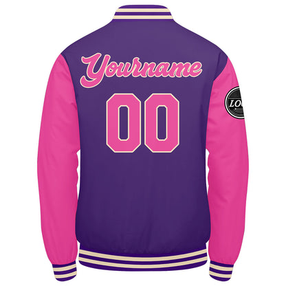 Benutzerdefinierte Verlauf Varsity-Jacke. Letterman-Jacke Lila Rosa