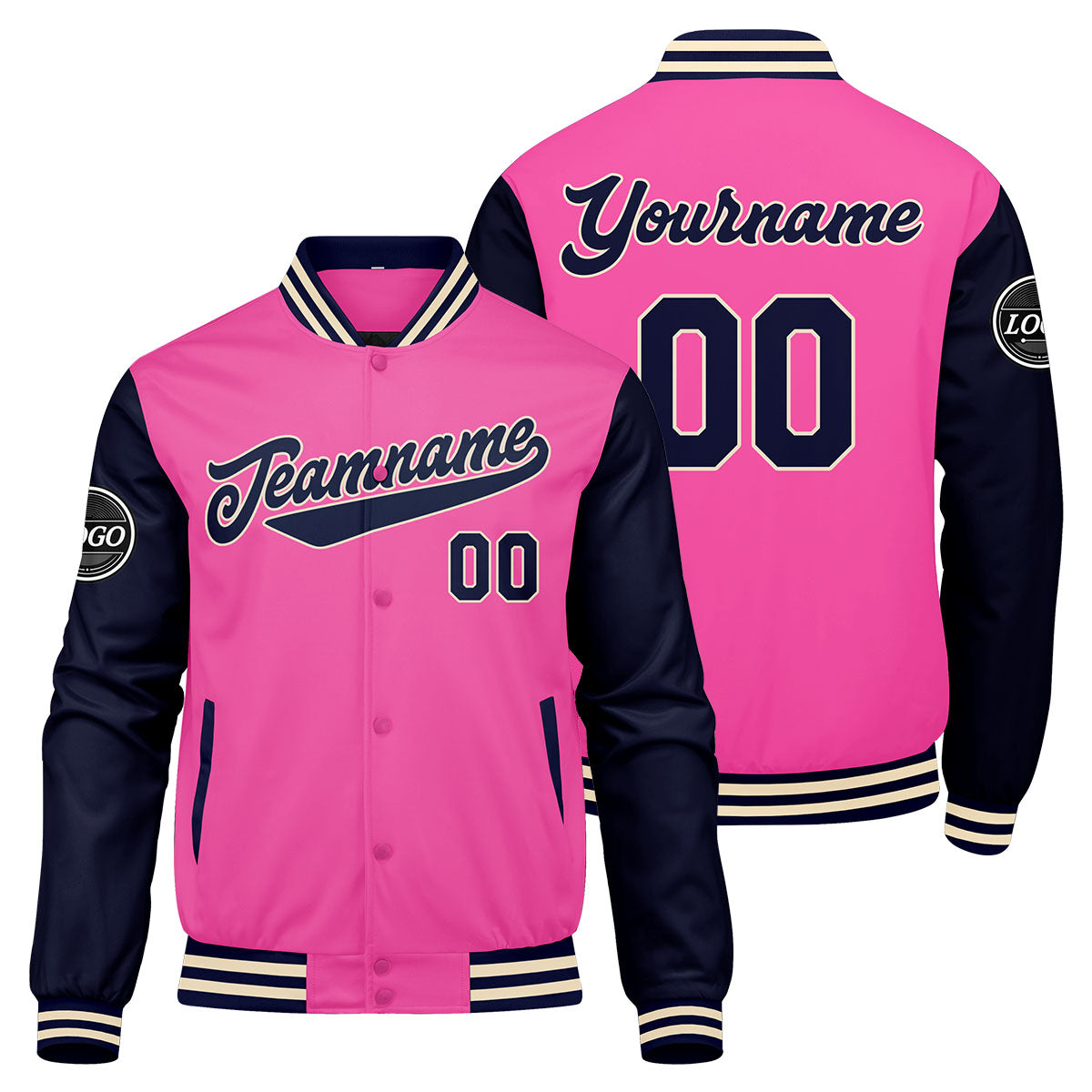 Benutzerdefinierte Verlauf Varsity-Jacke. Letterman-Jacke Dunkelgrün Rosa Marine