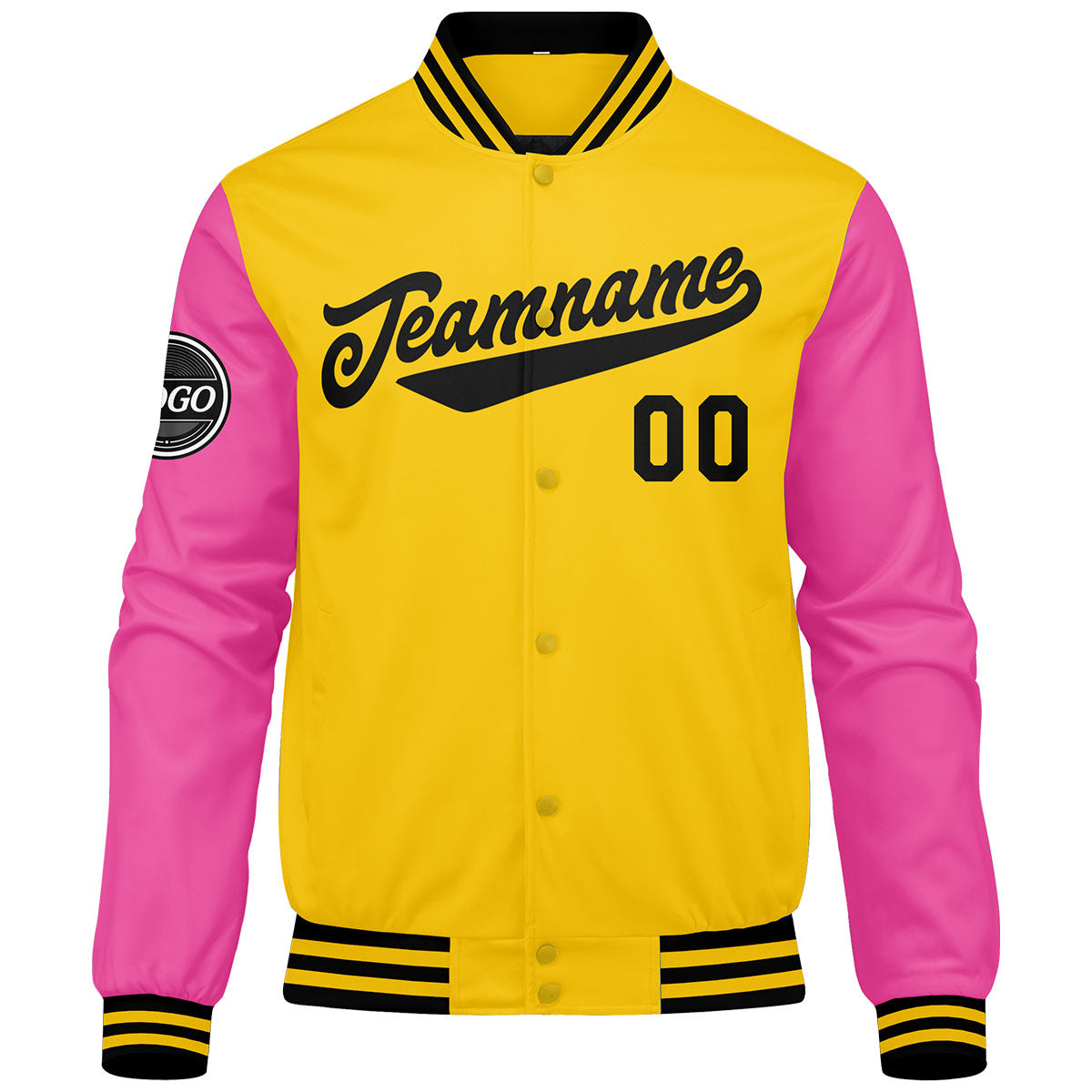 Benutzerdefinierte Verlauf Varsity-Jacke. Letterman-Jacke Gelb Rosa Schwarz