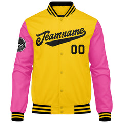 Benutzerdefinierte Verlauf Varsity-Jacke. Letterman-Jacke Gelb Rosa Schwarz