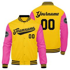 Benutzerdefinierte Verlauf Varsity-Jacke. Letterman-Jacke Gelb Rosa Schwarz