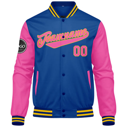 Benutzerdefinierte Verlauf Varsity-Jacke. Letterman-Jacke Royal Rosa