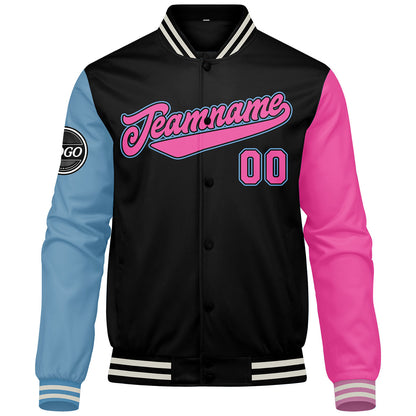 Benutzerdefinierte Verlauf Varsity-Jacke. Letterman-Jacke Dunkelgrün Schwarz Hellblau Rosa