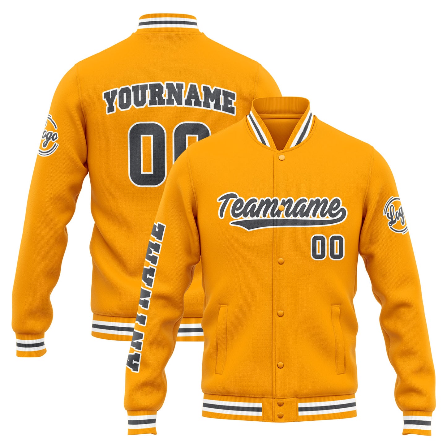 Benutzerdefinierte Varsity-Jacke. Letterman-Jacke für Männer, Frauen und Jugendliche Gelb Grau