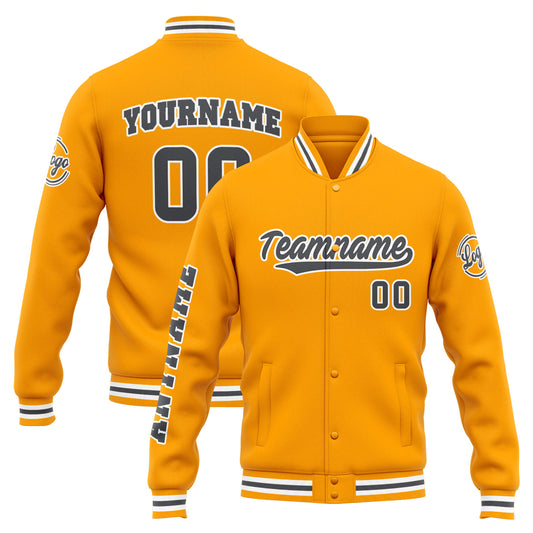 Benutzerdefinierte Varsity-Jacke. Letterman-Jacke für Männer, Frauen und Jugendliche Gelb Grau