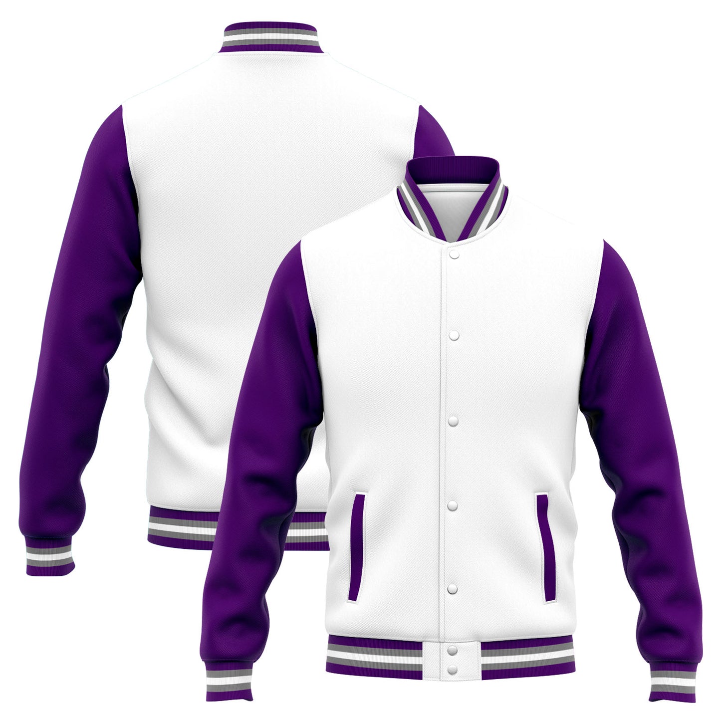 Benutzerdefinierte Varsity-Jacke. Letterman-Jacke für Männer, Frauen und Jugendliche  Weiß Lila