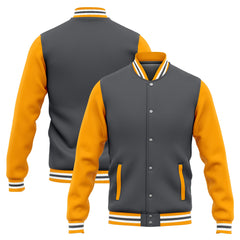 Benutzerdefinierte Varsity-Jacke. Letterman-Jacke für Männer, Frauen und Jugendliche Grau Gelb