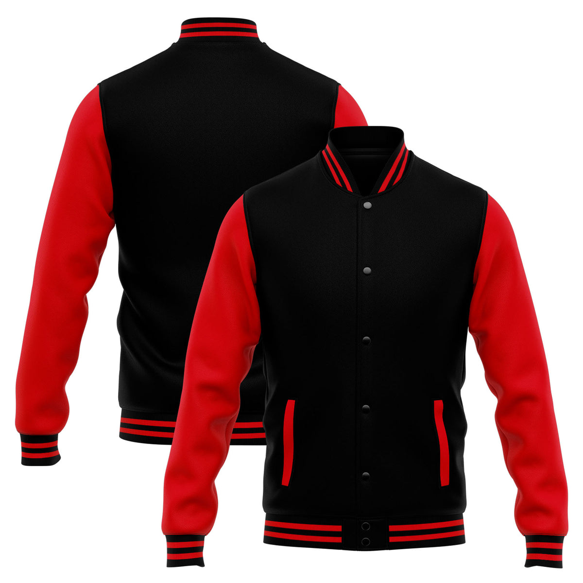 Benutzerdefinierte Varsity-Jacke. Letterman-Jacke für Männer, Frauen und Jugendliche Schwarz Rot