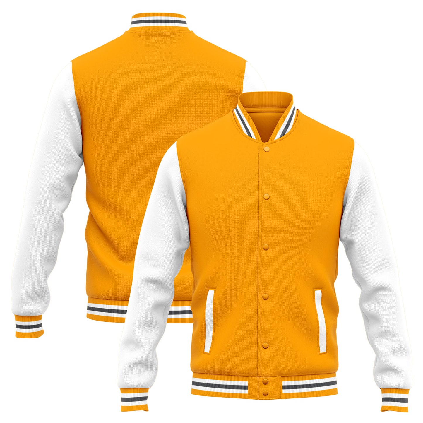 Benutzerdefinierte Varsity-Jacke. Letterman-Jacke für Männer, Frauen und Jugendliche Gelb Weiß