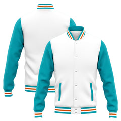 Benutzerdefinierte Varsity-Jacke. Letterman-Jacke für Männer, Frauen und Jugendliche Weiß Teal