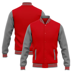 Benutzerdefinierte Varsity-Jacke. Letterman-Jacke für Männer, Frauen und Jugendliche Rot Grau