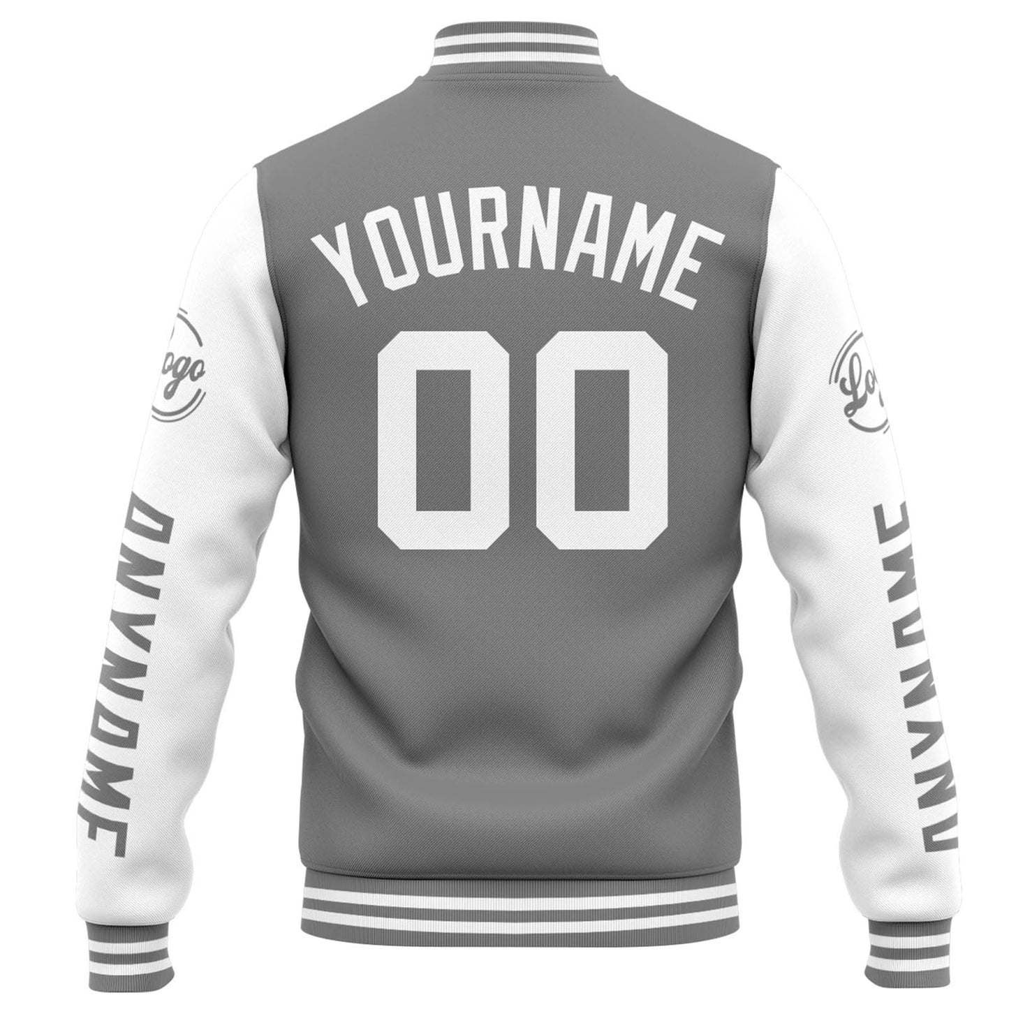 Benutzerdefinierte Varsity-Jacke. Letterman-Jacke für Männer, Frauen und Jugendliche Grau Weiß