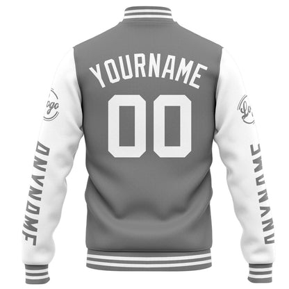 Benutzerdefinierte Varsity-Jacke. Letterman-Jacke für Männer, Frauen und Jugendliche Grau Weiß