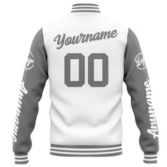 Benutzerdefinierte Varsity-Jacke. Letterman-Jacke für Männer, Frauen und Jugendliche Weiß Grau