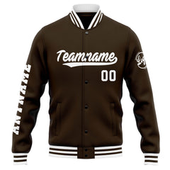 Benutzerdefinierte Varsity-Jacke. Letterman-Jacke für Männer, Frauen und Jugendliche Braun Weiß