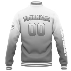 Benutzerdefinierte Varsity-Jacke. Letterman-Jacke für Männer, Frauen und Jugendliche White Grey Gradient