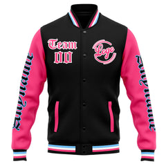 Benutzerdefinierte Varsity-Jacke. Letterman-Jacke für Männer, Frauen und Jugendliche Schwarz Rosa