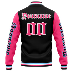 Benutzerdefinierte Varsity-Jacke. Letterman-Jacke für Männer, Frauen und Jugendliche Schwarz Rosa