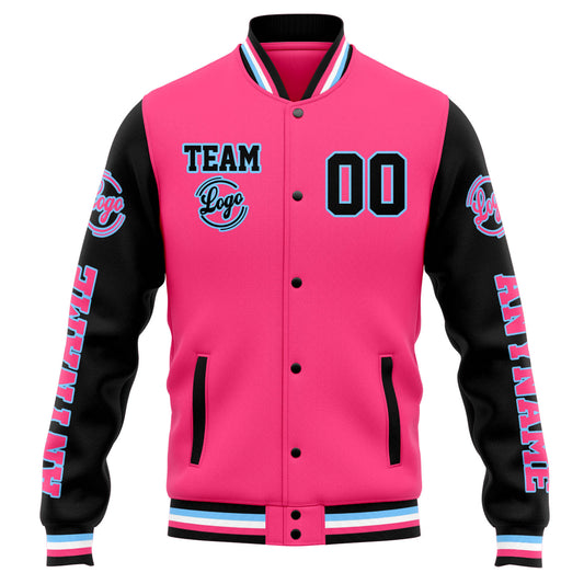 Benutzerdefinierte Varsity-Jacke. Letterman-Jacke für Männer, Frauen und Jugendliche Rosa Schwarz