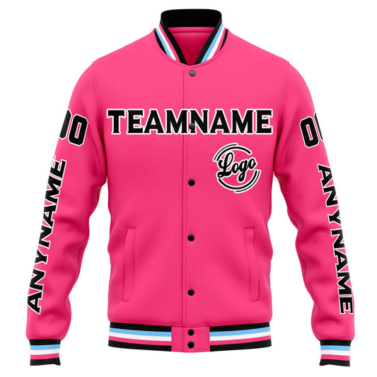 Benutzerdefinierte Varsity-Jacke. Letterman-Jacke für Männer, Frauen und Jugendliche Rosa Schwarz