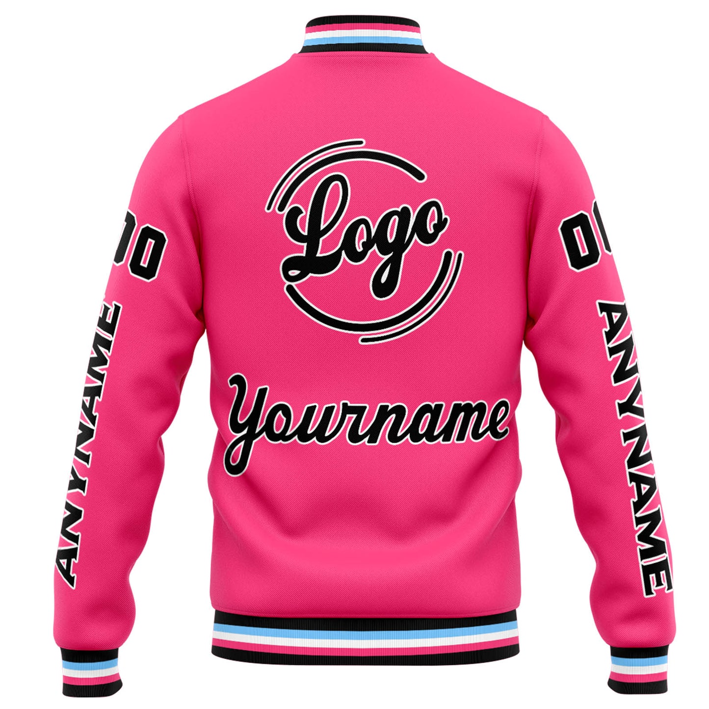 Benutzerdefinierte Varsity-Jacke. Letterman-Jacke für Männer, Frauen und Jugendliche Rosa Schwarz