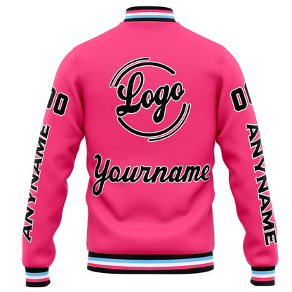 Benutzerdefinierte Varsity-Jacke. Letterman-Jacke für Männer, Frauen und Jugendliche Rosa Schwarz
