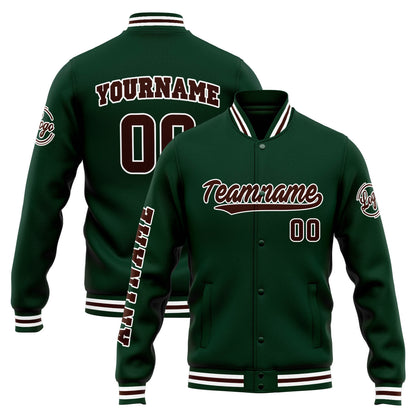Benutzerdefinierte Varsity-Jacke. Letterman-Jacke für Männer, Frauen und Jugendliche Grün Braun