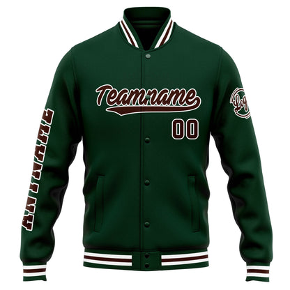 Benutzerdefinierte Varsity-Jacke. Letterman-Jacke für Männer, Frauen und Jugendliche Grün Braun