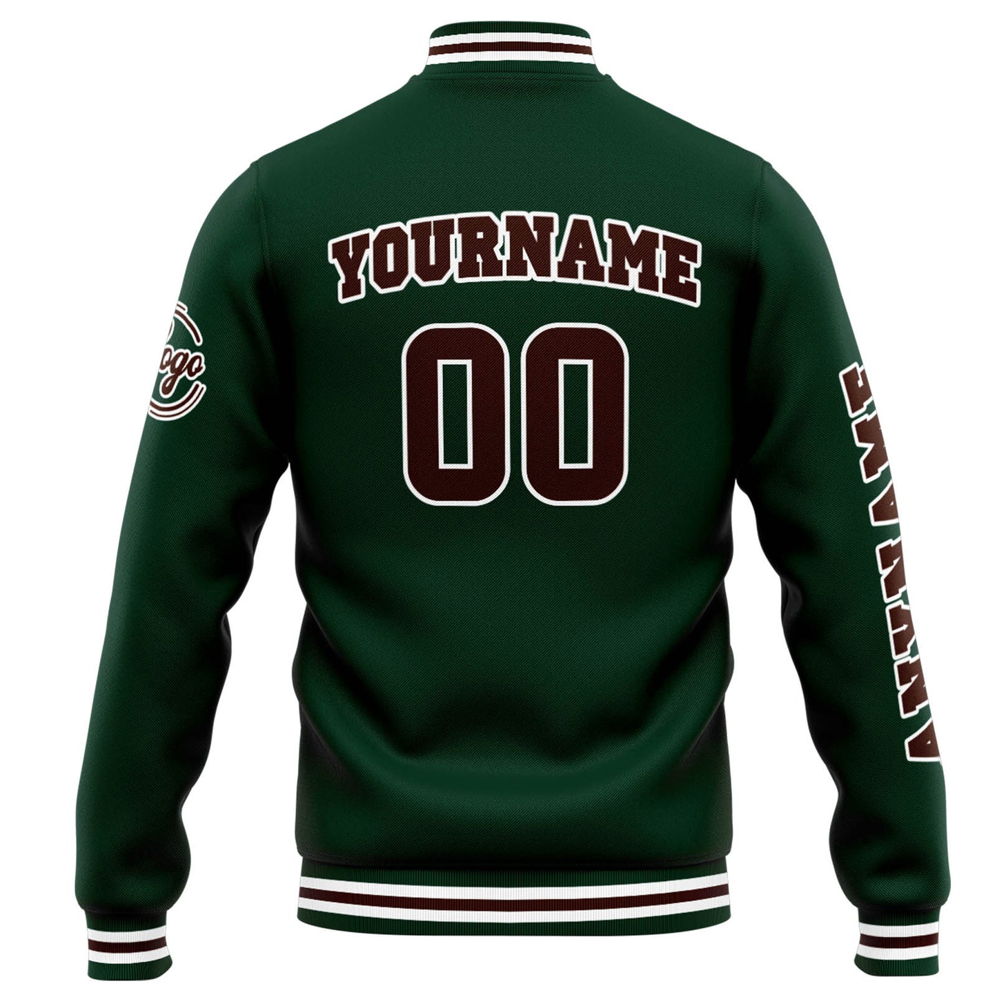 Benutzerdefinierte Varsity-Jacke. Letterman-Jacke für Männer, Frauen und Jugendliche Grün Braun