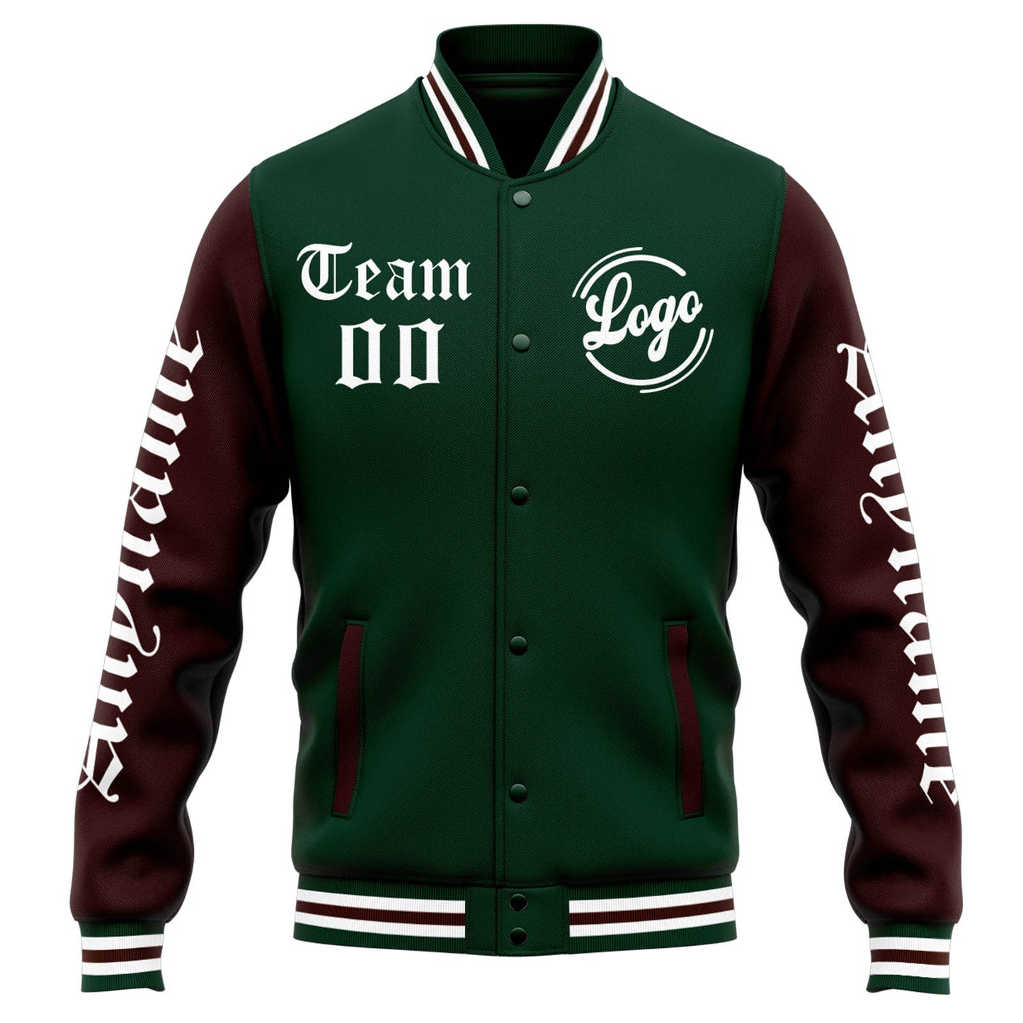 Benutzerdefinierte Varsity-Jacke. Letterman-Jacke für Männer, Frauen und Jugendliche Grün Braun
