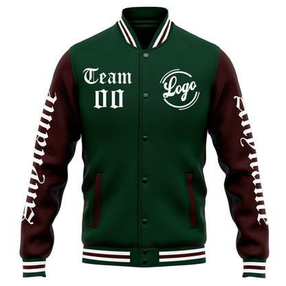 Benutzerdefinierte Varsity-Jacke. Letterman-Jacke für Männer, Frauen und Jugendliche Grün Braun