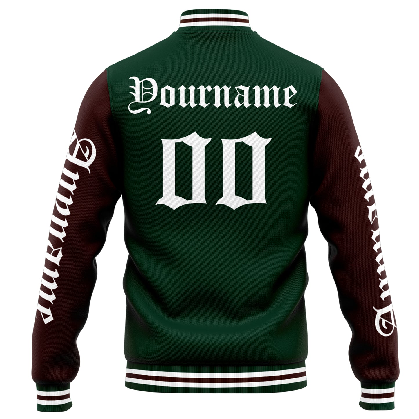 Benutzerdefinierte Varsity-Jacke. Letterman-Jacke für Männer, Frauen und Jugendliche Grün Braun