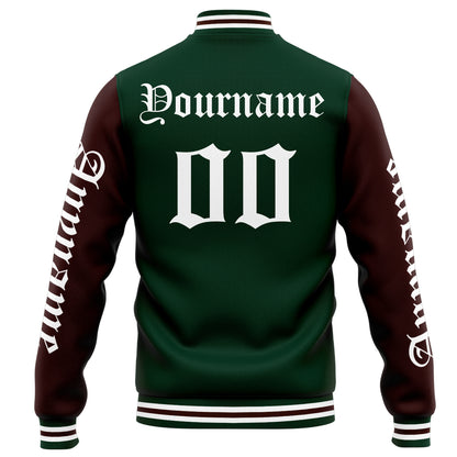 Benutzerdefinierte Varsity-Jacke. Letterman-Jacke für Männer, Frauen und Jugendliche Grün Braun